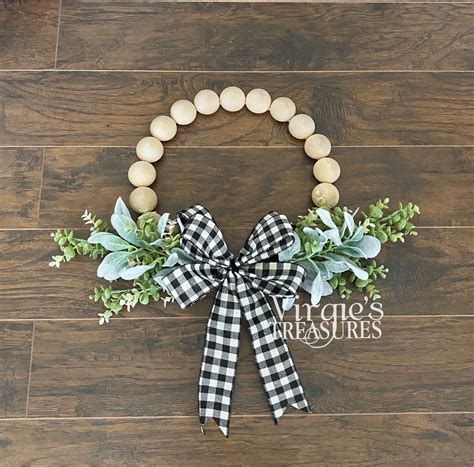 Split Wood Bead Wreath Farmhouse Wreath Eucalyptus Lambs Etsy