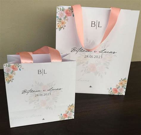 Sacolas Casamento Personalizadas Floral Unidades Elo