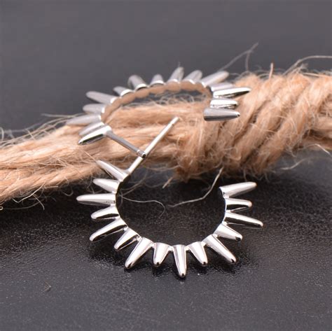 925 Sterling Silver Punk Style Spike Hoop Earrings Etsy