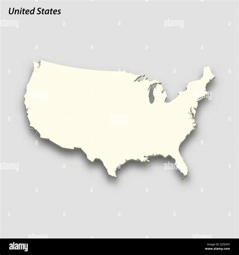 D Isometric Map Of United States Isolated With Shadow Paper Card