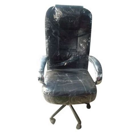 16 Inch Leather High Back Revolving Office Chair Fixed Arm Black