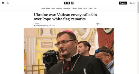 Ukraine War Vatican Envoy Called In Over Pope ‘white Flag Remarks