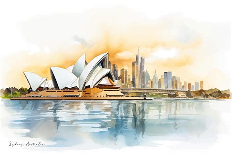 Watercolor Style Illustration Of Australia Sydney Opera House Premium