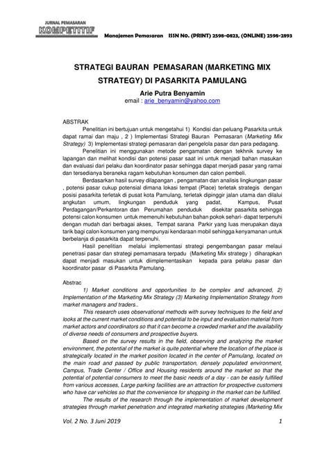 PDF STRATEGI BAURAN PEMASARAN MARKETING MIX STRATEGY DI PASARKITA