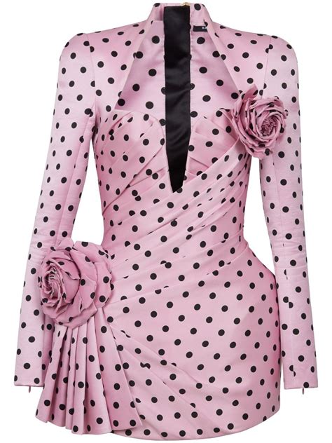 Balmain Polka Dot Print Pleated Minidress Pink Farfetch