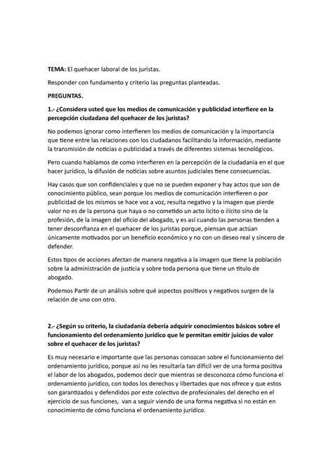 Foro El Quehacer De Los Juristas TEMA El Quehacer Laboral De Los