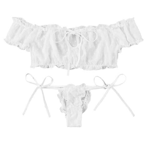 Ensemble De Lingerie Femmes Mignonnes Broderie Dentelle Bowknot Off