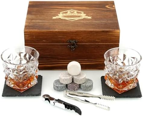 Whiskey Stones Gift Set Large Crystal Whiskey Glasses Granite