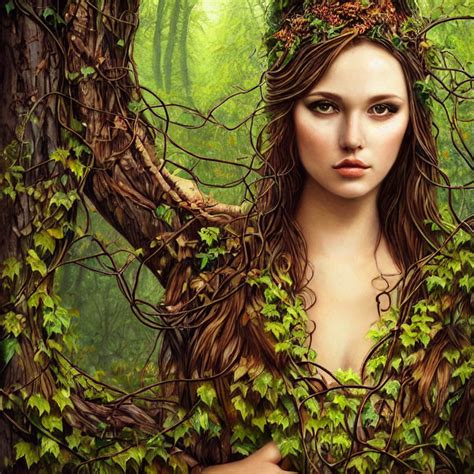 Prompthunt Nature Goddess Beautiful Portrait Entwined In Vines And