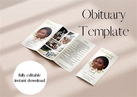 Editable Funeral Program Tri Fold Obituary Template For Men And Women