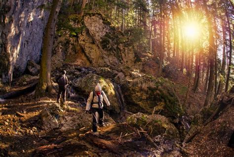 Tourists Climbing The Mountain In Romania Carpathian Mountains
