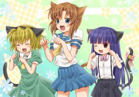 Animal Ears Bell Bitakoko Blonde Hair Blue Eyes Blush Bow Brown Hair