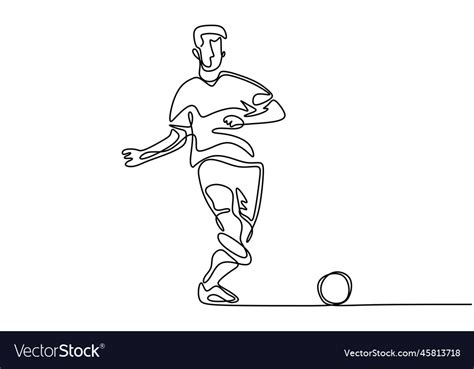 Continuous One Line Drawing Of Football Player Vector Image