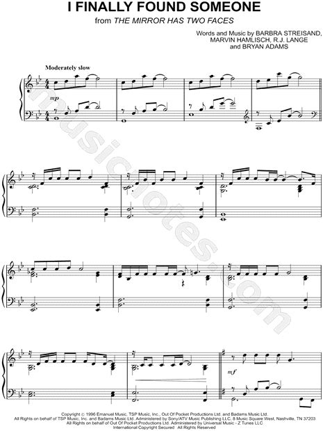 Barbra Streisand I Finally Found Someone Sheet Music Piano Solo In Bb Major Download