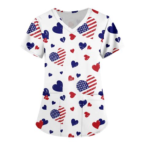 UoCefik Scrubs For Women 4th Of July Short Sleeve V Neck Working Nurse