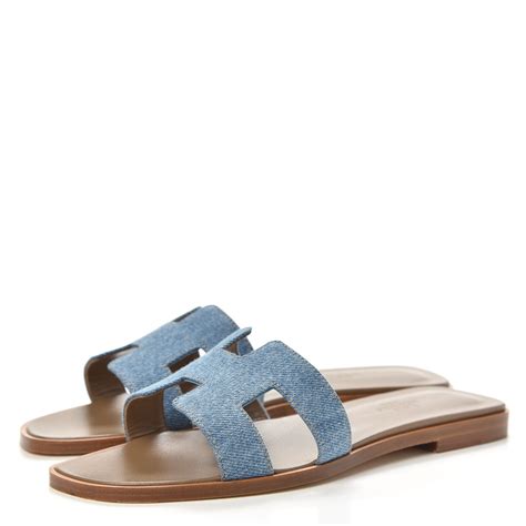 Hermes Denim Canvas Oran Sandals Bleu Clair Fashionphile