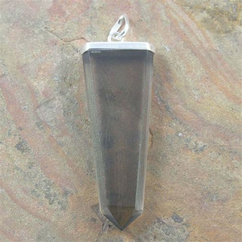 Sterling Silver Capped Flat Six Sided Smokey Quartz Point Pendant