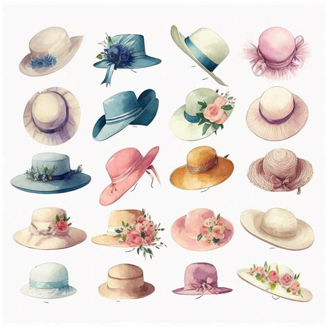 Premium Photo Collection Of Pretty Delicate Watercolor Fancy Hats