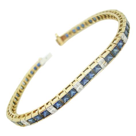 14k Yellow Gold Sapphire And Diamond Bracelet 368 For Sale On 1stdibs