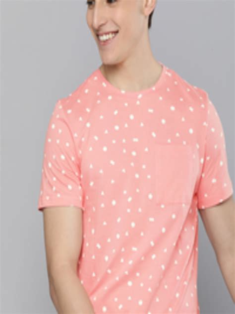 Buy Mast And Harbour Men Peach Coloured And Beige Printed Pure Cotton T Shirt With Pocket Tshirts