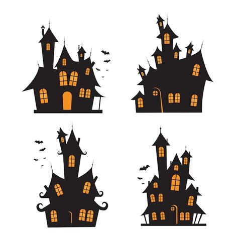 Premium Vector Halloween Haunted House Set Vector Illustration Isolated On White Background