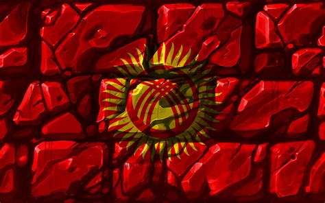 Download Wallpapers Kyrgyz Flag Brickwall 4k Asian Countries