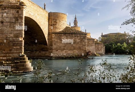 The Stone Bridge Puente De Piedra Crossing The Ebro River Medieval