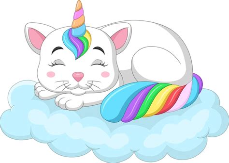 Gato Lindo Del Unicornio De La Historieta Que Duerme En La Nube Del