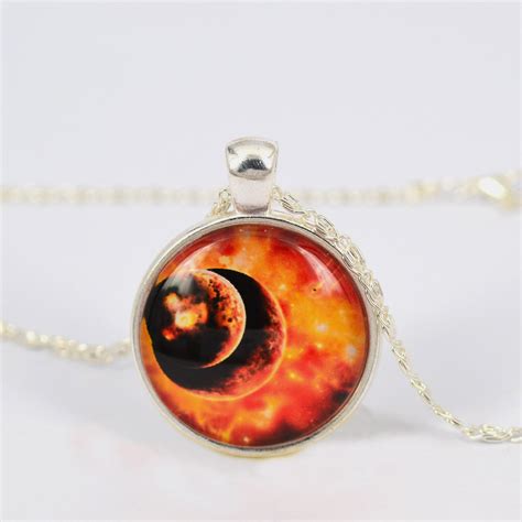 Cosmic Explosion Figure Pendant Glass Cabochon Necklace Silver Plated