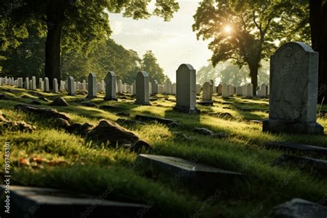 Sacred Ground Peaceful Cemetery With Rows Of Timeless Grave Stones