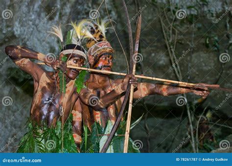 Warriors Tribe Yaffi In War Paint With Bows And Arrows In The Cave New