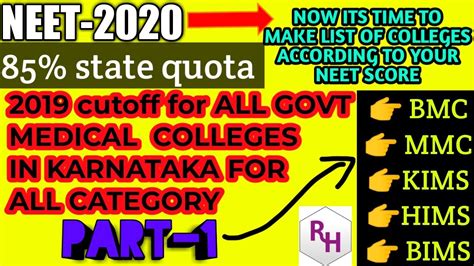 Karnataka Govt Medical Colleges 2019 Cutoff For All Category Part 1