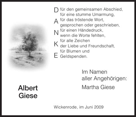 Traueranzeigen Von Albert Giese Trauer HNA De