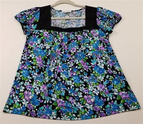 Dressbarn Blouse Womens Petite Medium Pm Multicolor Floral Short