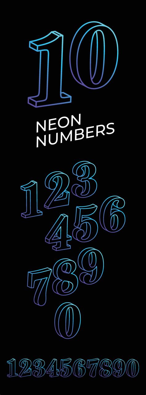 Neon 3D number set. Typographic element set. Glowing neon numbers. Neon ...