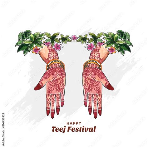 Women Hand Mehndi Hariyali Teej Hindu Festival Greeting Card Background