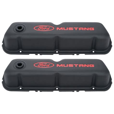 Ford Performance 302 101 Mustang Valve Cover Stamped Steel Black With Red Ford Mustang Logo Pair