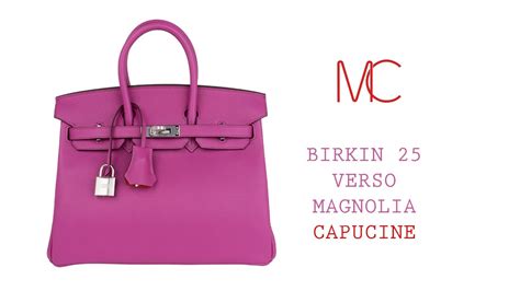 Hermes Birkin 25 Verso Bag Magnolia Capucine Togo Leather Palladium