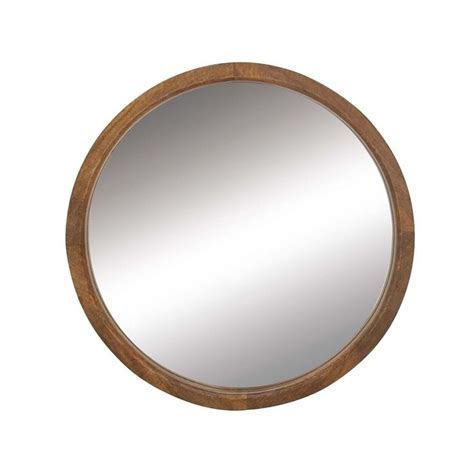 LITTON LANE 30 In Round Natural Brown Framed Wall Mirror 77126 The