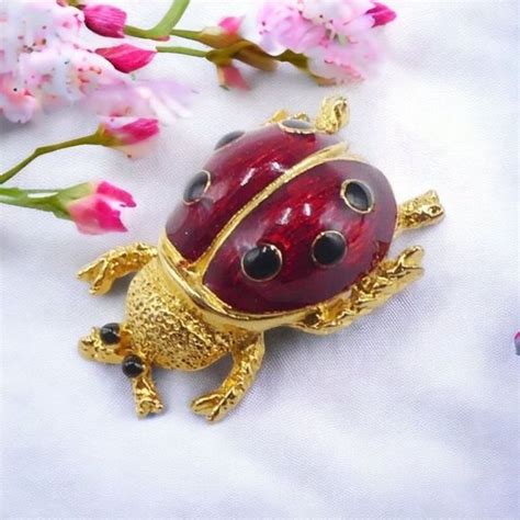 Jewelry Vintagelady Bug Smallgold Tone Enamel Rhinestone Lady Bug