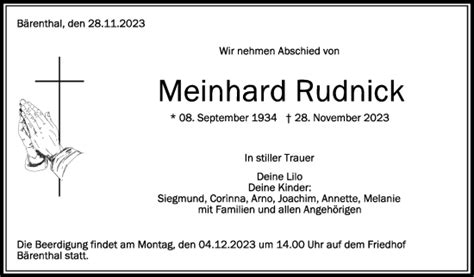 Traueranzeigen Von Meinhard Rudnick Schwaebische De Trauerportal