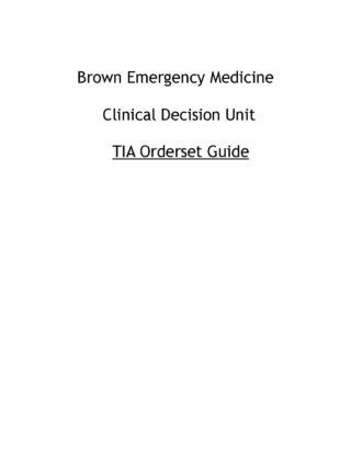 Tia Epic Order Set Guide All Sites Brown Physicians Inc