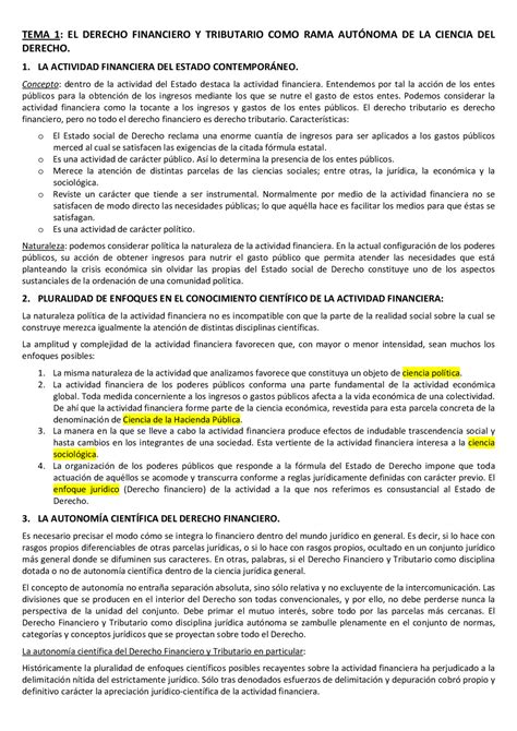 Tema 1 El Derecho Financiero Y Tributario Como Rama AutÓnoma De La