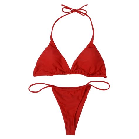 Binpure Womens Solid Color Thong Bikini Set Skimpy Triangle Swimsuit