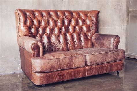 Living Room With Vintage Style Leather Sofa Stock Image Image Of