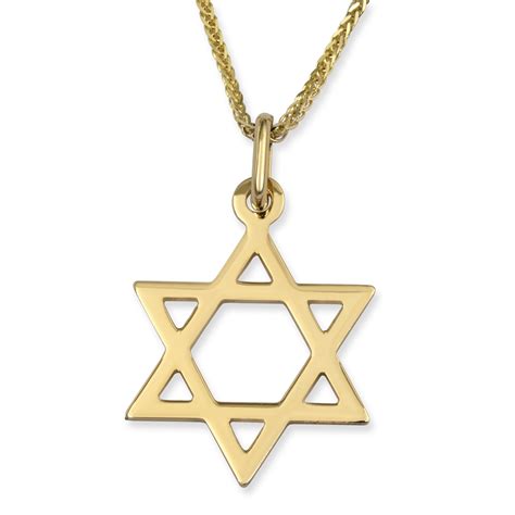 Large 14K Yellow Gold Star Of David Pendant Necklace Jewish Jewelry