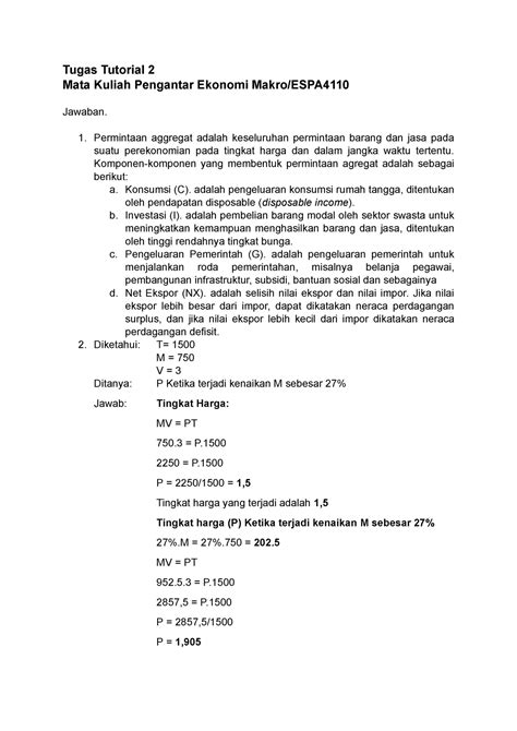 Tugas Tutorial Pengantar Ekonomi Makro Tugas Tutorial Mata Kuliah