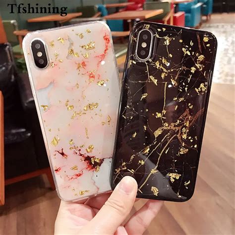 Tfshining Gold Foil Bling Marble Phone Cases For Iphone X Hole Soft