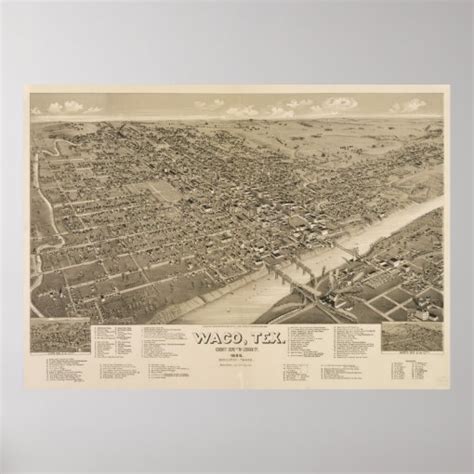 Vintage Pictorial Map Of Waco Texas 1886 Poster Zazzle