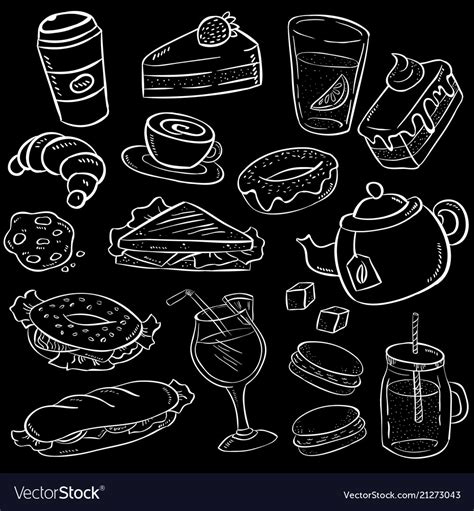 Set Of Hand Drawn Food And Snack On Chalkboard Vector Image